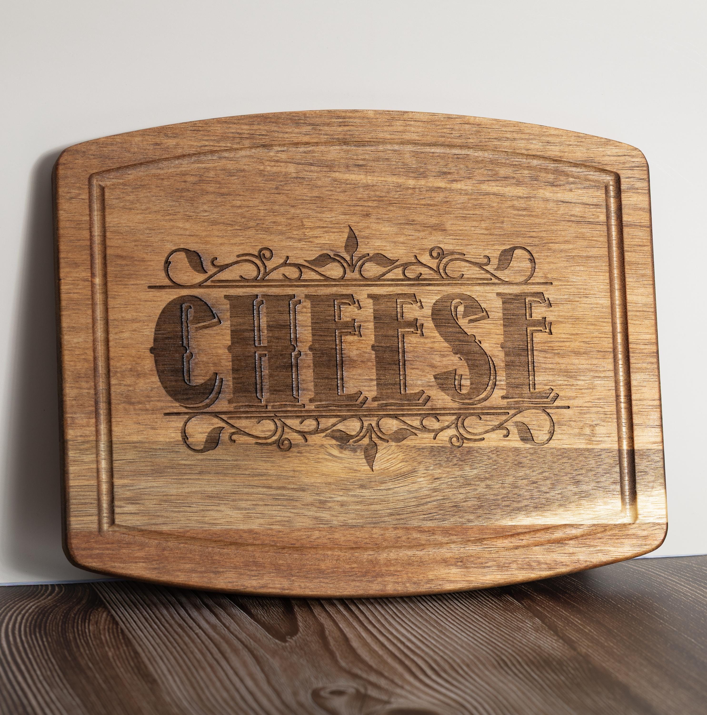 Acacia Wood Serving Tray - Rustic Cheese Charcuterie Board With Engraved Design