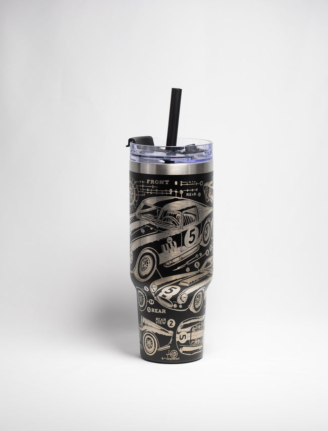 Vintage Race Car Tumbler - 40 oz Stainless Steel, Laser Engraved, Durable Travel Mug