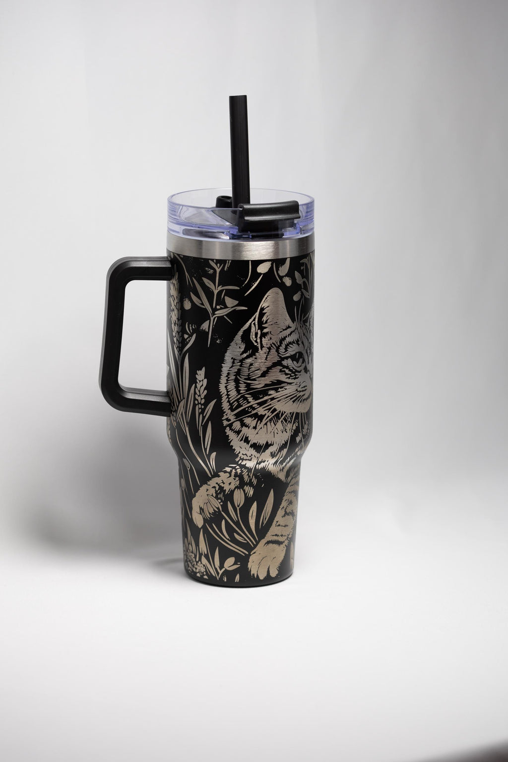 Laser Engraved Tumbler - 40oz Stainless Steel Cup With Floral Etched Design