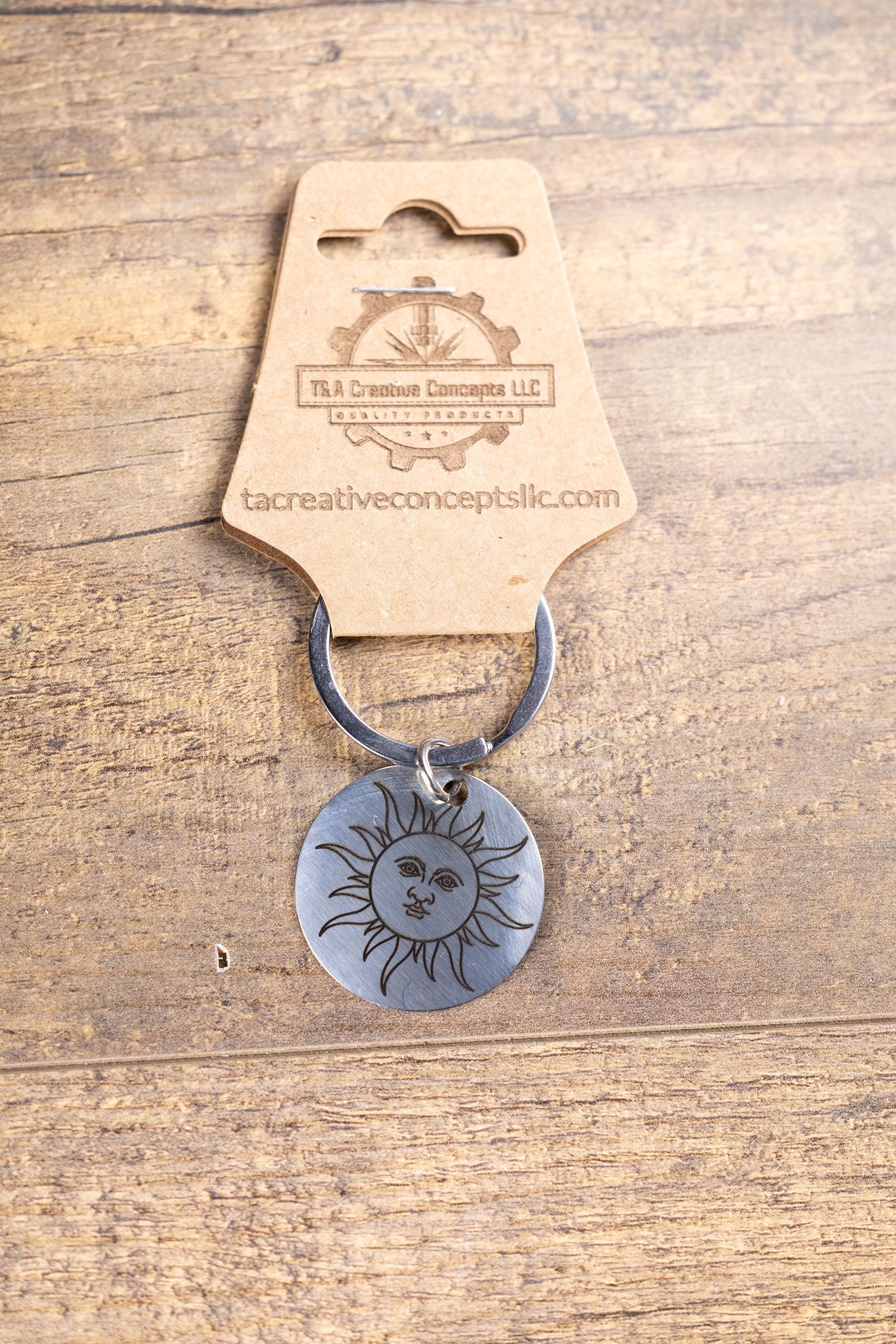 Stainless Steel Sun Keychain – Laser Engraved Double Sided Celestial Charm