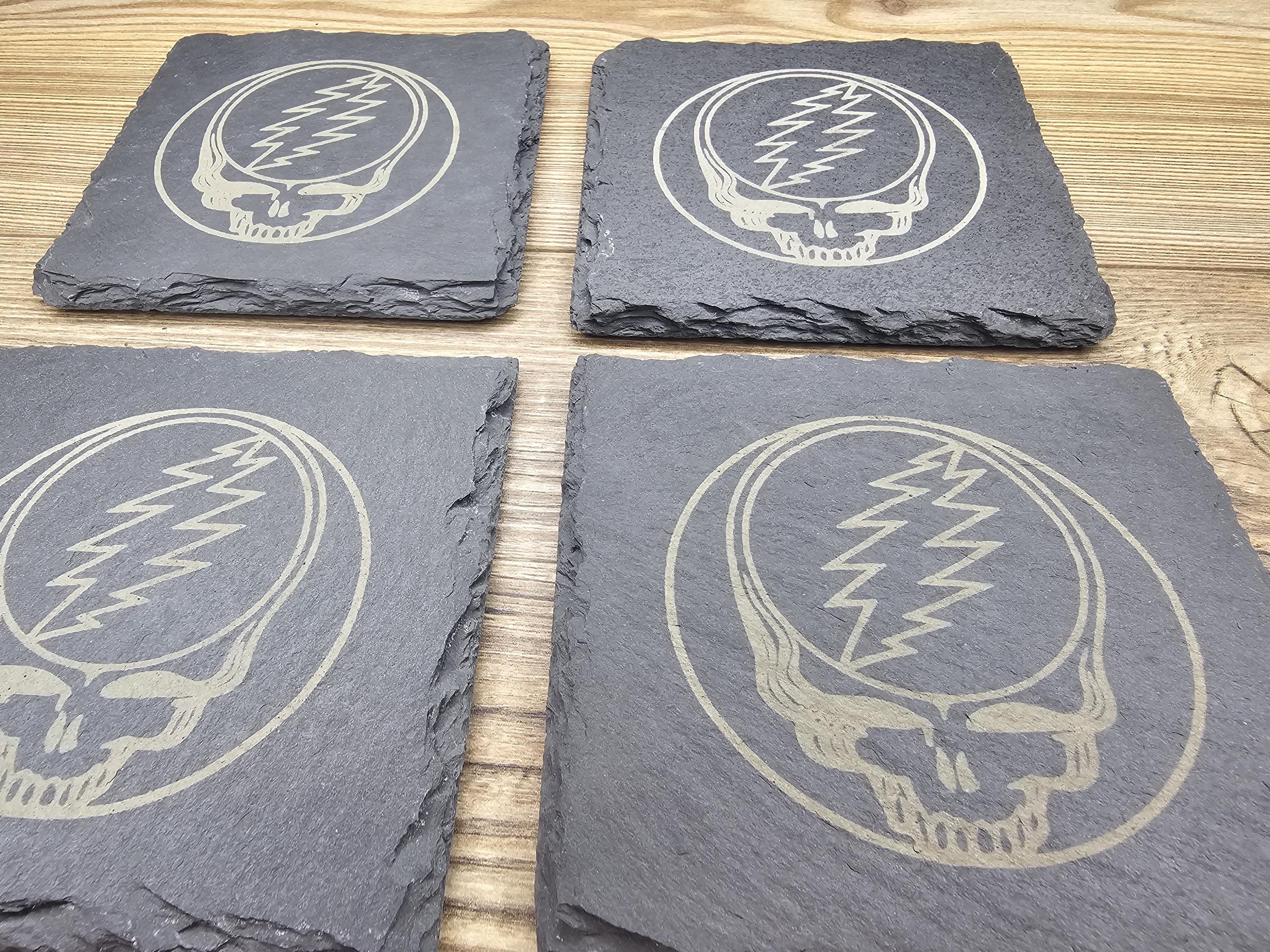 Grateful Dead Coasters - Laser Engraved Slate Set of Four Coasters for Music Fans