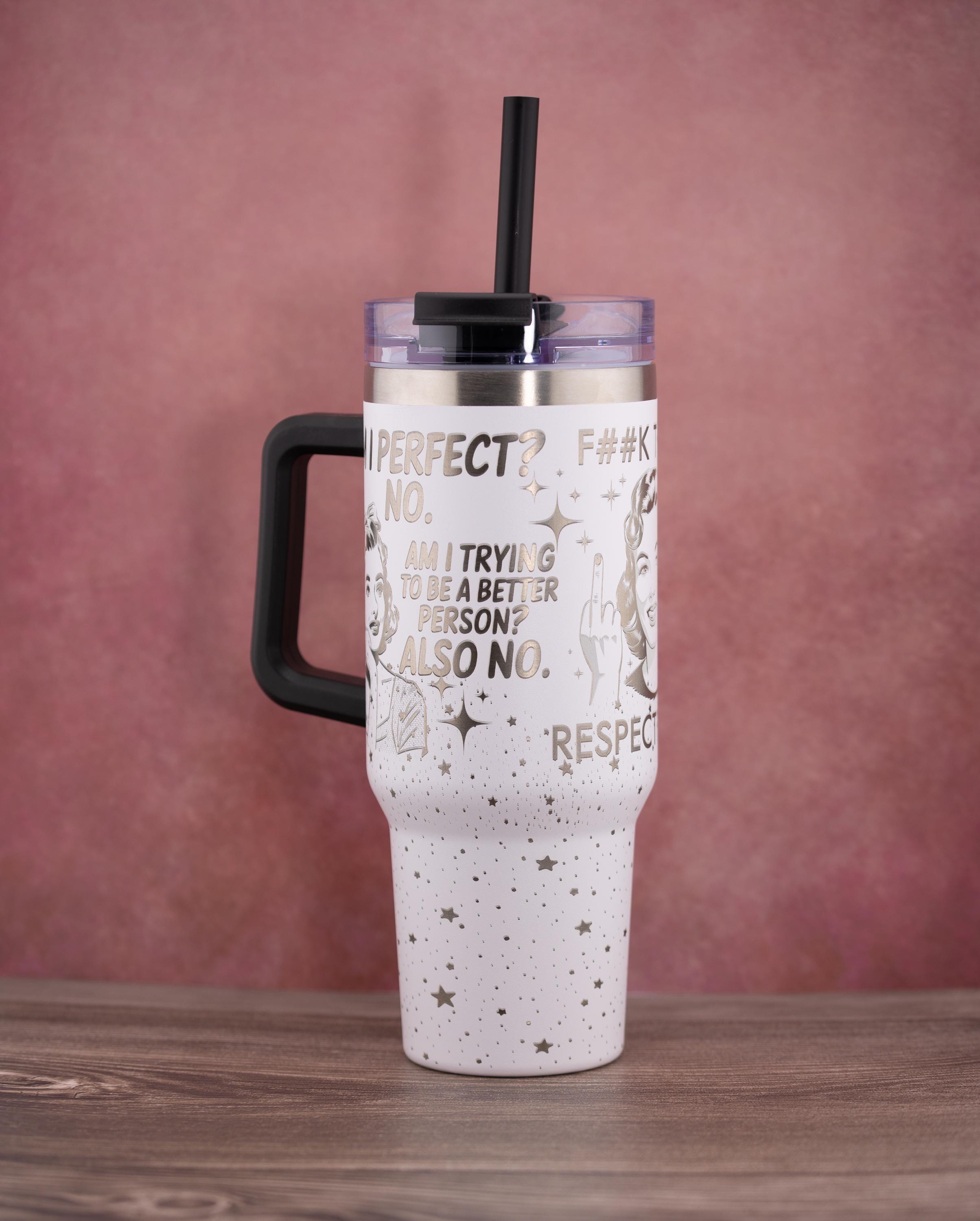 Stainless Steel Tumbler - 40oz Travel Mug With Handle & Straw Lid | Insulated Double Wall Cup