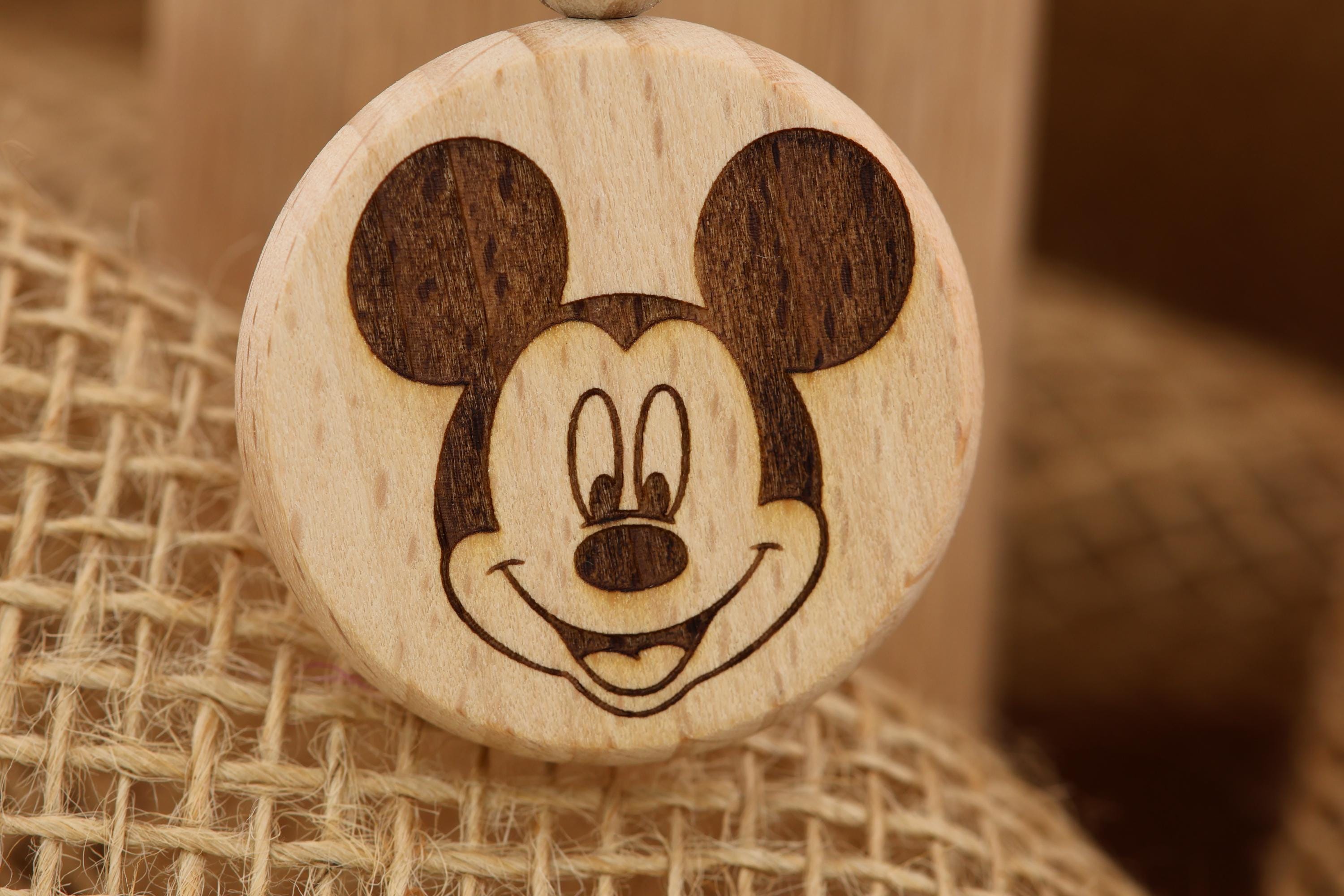 Mickey Mouse Keychain – Hardwood Double-Sided Engraving | Stainless Steel Ring