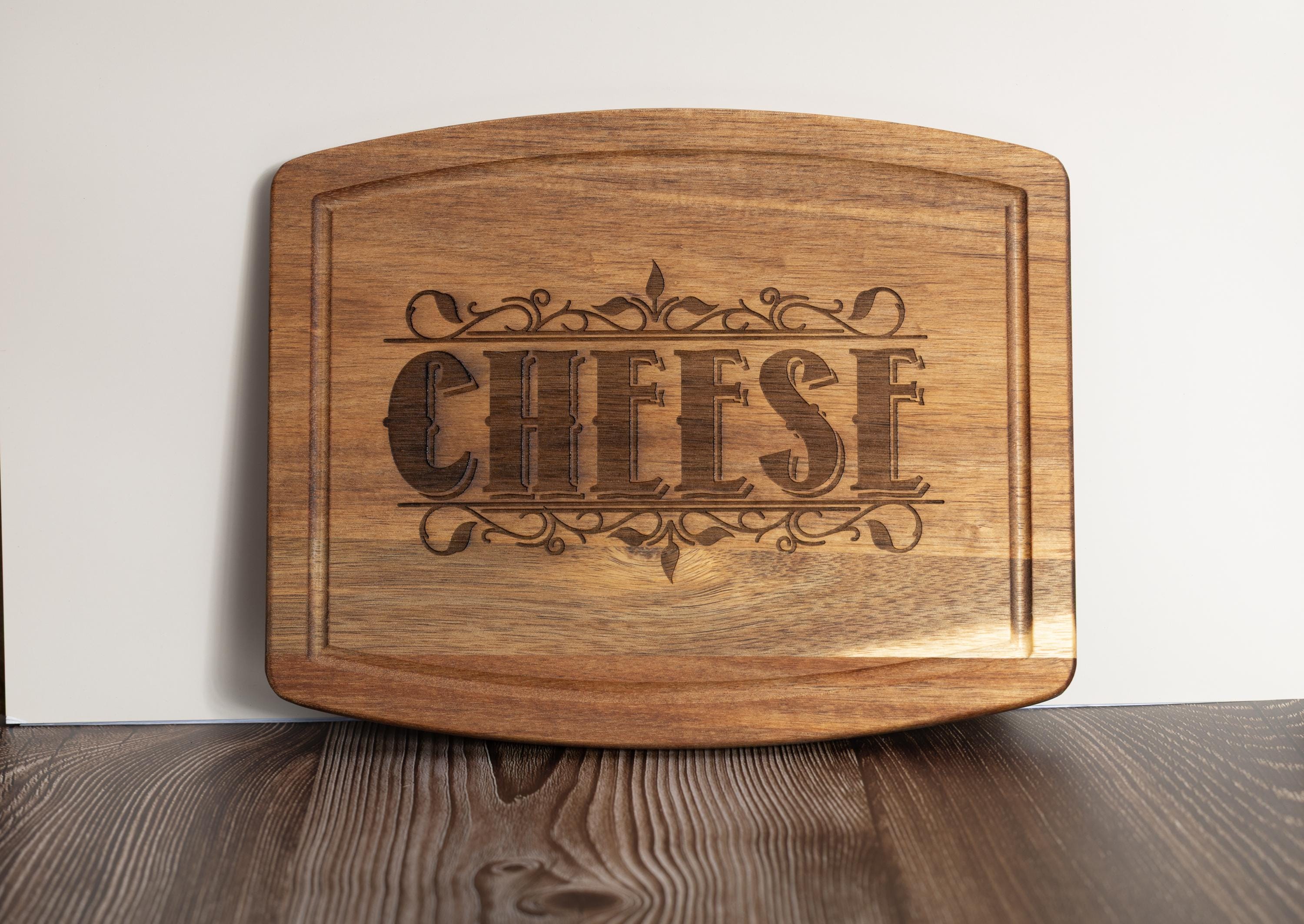 Acacia Wood Serving Tray - Rustic Cheese Charcuterie Board With Engraved Design
