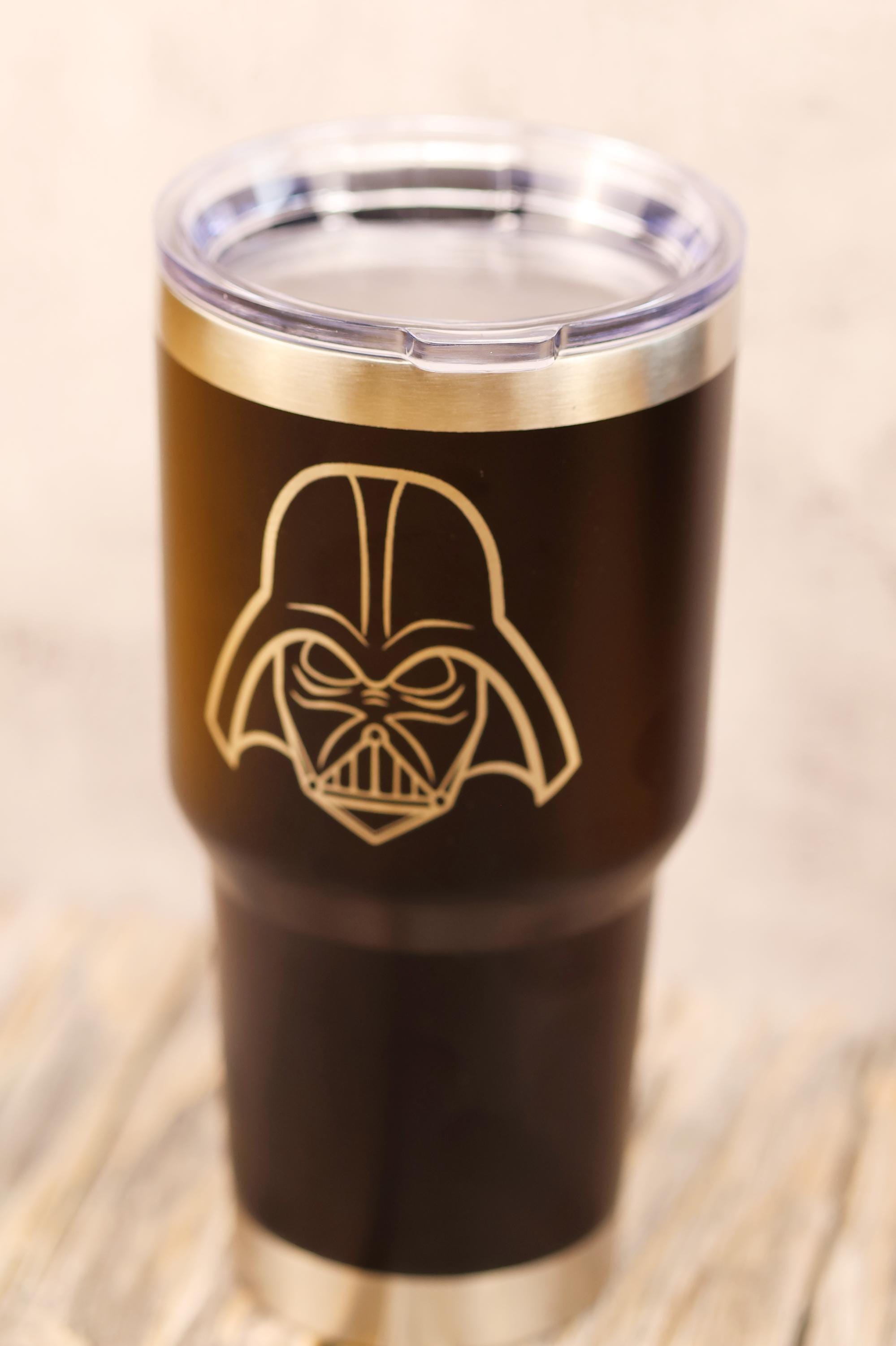 Darth Vader Tumbler - 30oz Stainless Steel Cup With Laser Engraved Helmet & Clear Lid