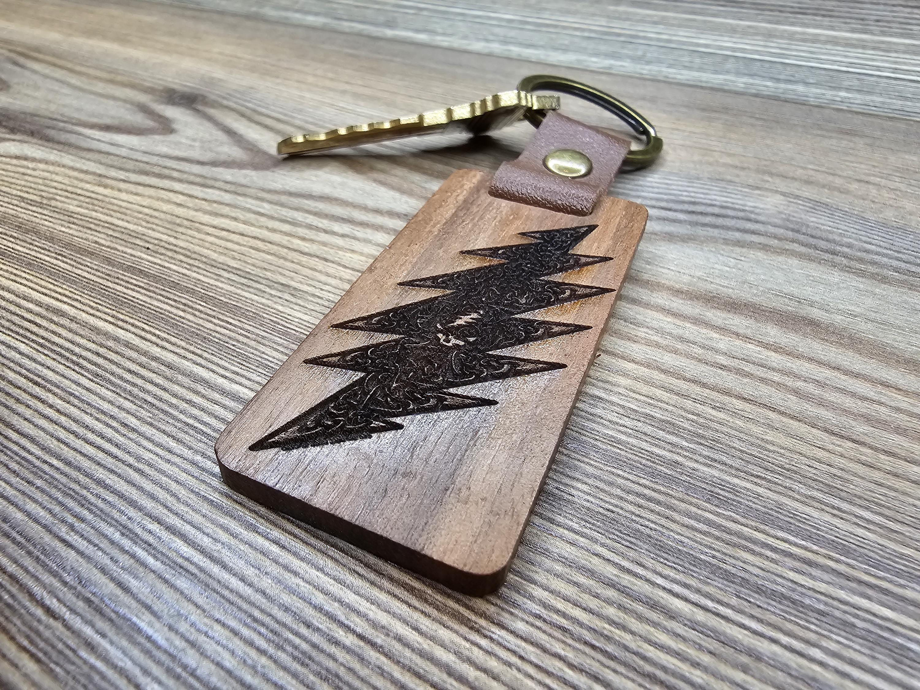 Grateful Dead Keychain – Walnut Wood Celtic Bolt Design | Double-Sided Engraving