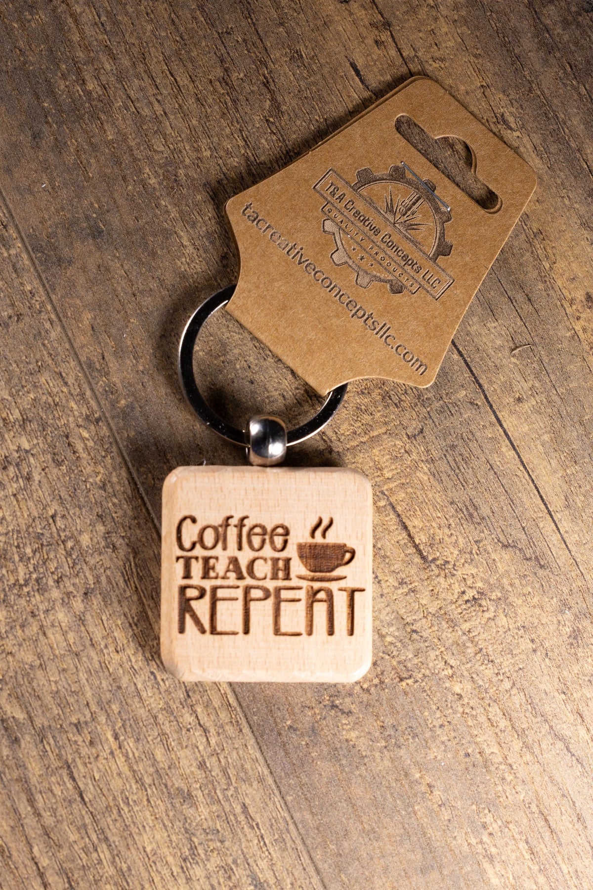 Teacher Keychain – Laser Engraved Hardwood Bag Charm | Coffee Teacher Gift