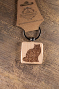 Wood Cat Keychain – Laser Engraved Hardwood | Durable Cat Pendant, Handmade Gift