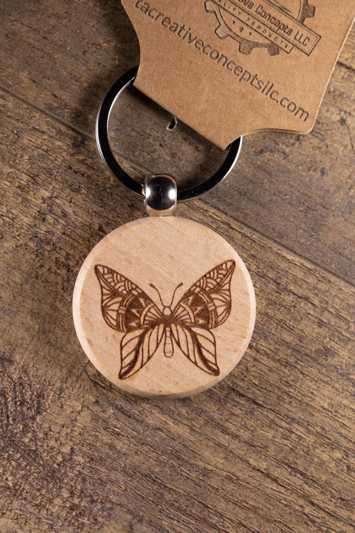 Butterfly Keychain - Laser Engraved Wood Bag Charm with Stainless Steel Ring
