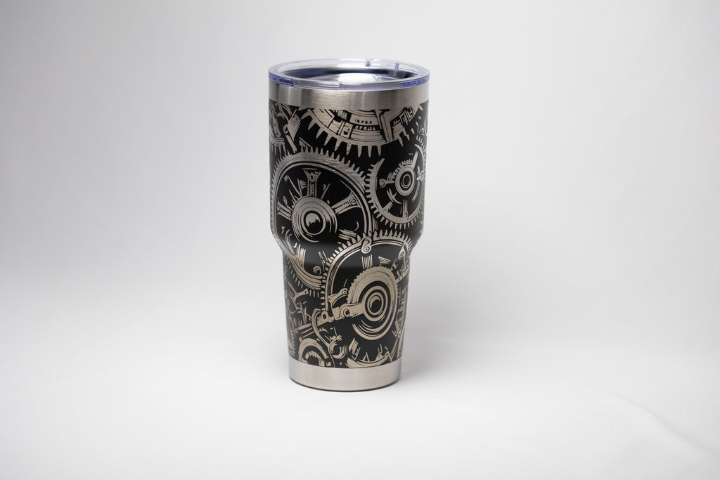 Steampunk Gear Tumbler - 30 Oz Insulated Stainless Steel Travel Cup With Laser Etched Design