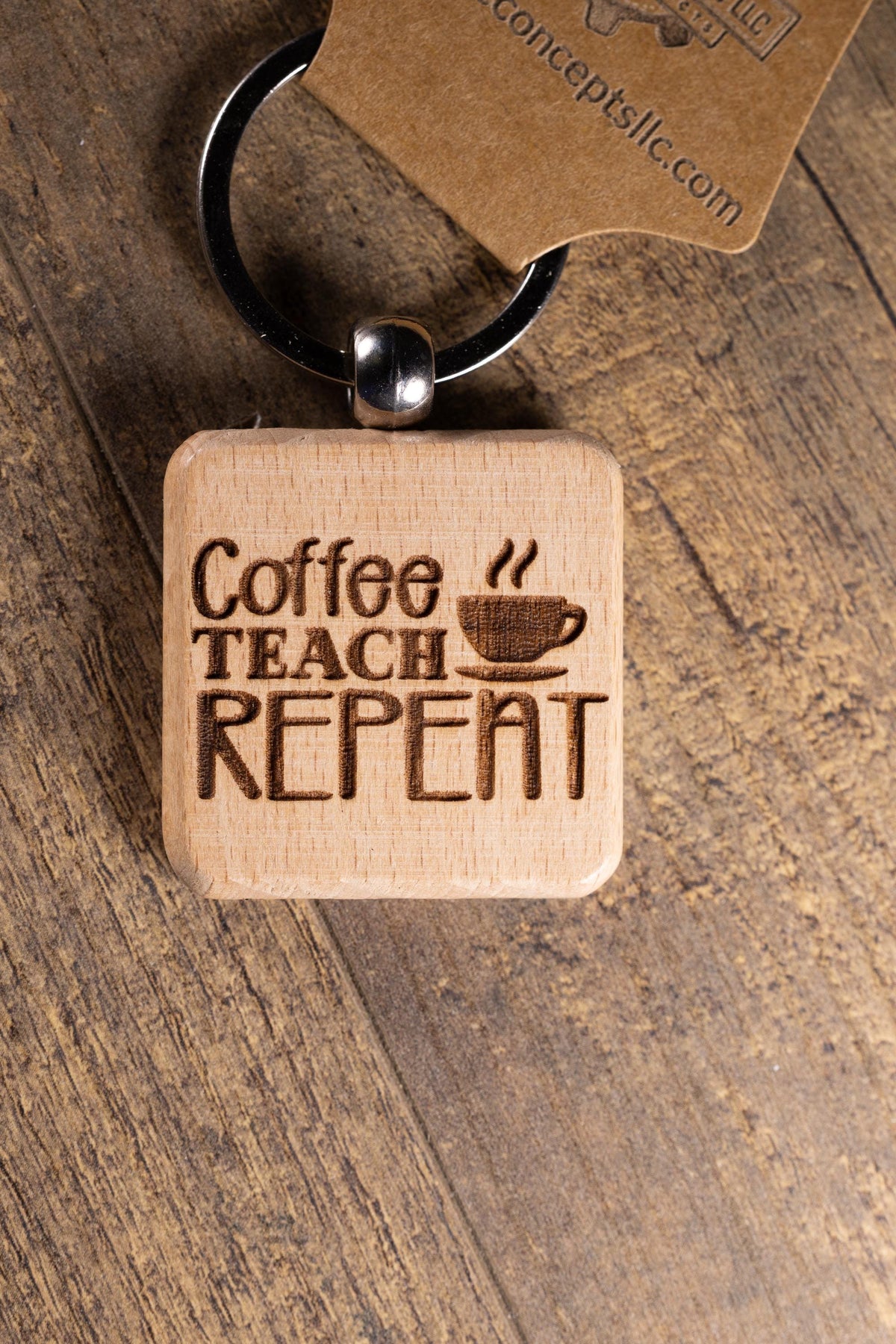 Teacher Keychain – Laser Engraved Hardwood Bag Charm | Coffee Teacher Gift