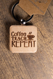 Teacher Keychain – Laser Engraved Hardwood Bag Charm | Coffee Teacher Gift