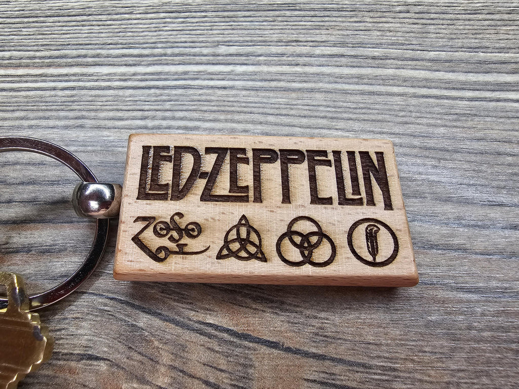 Led Zeppelin Keychain – Laser Engraved Hardwood with Stainless Steel Ring