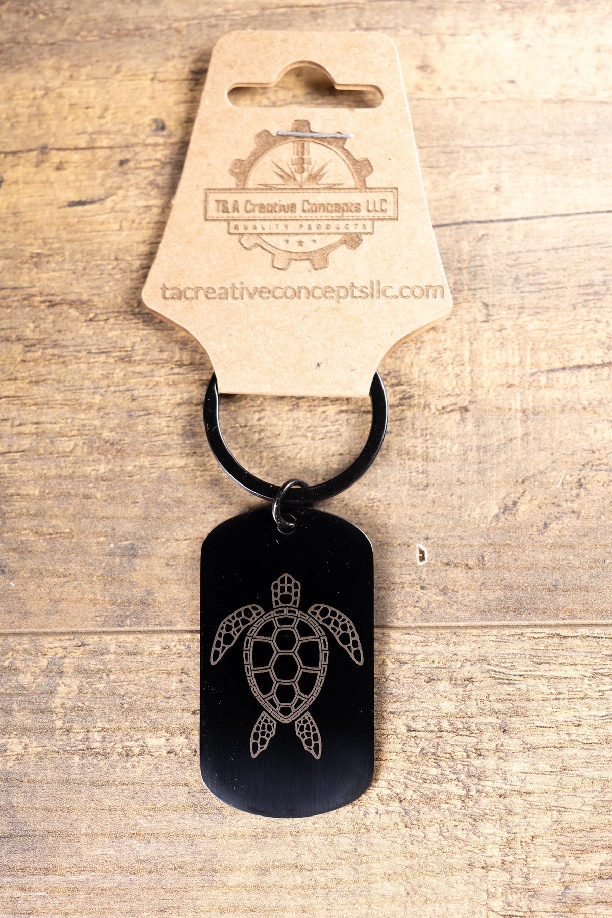 Black Stainless Steel Keychain – Laser Engraved Sea Turtle, Rust Resistant, Durable Daily Use