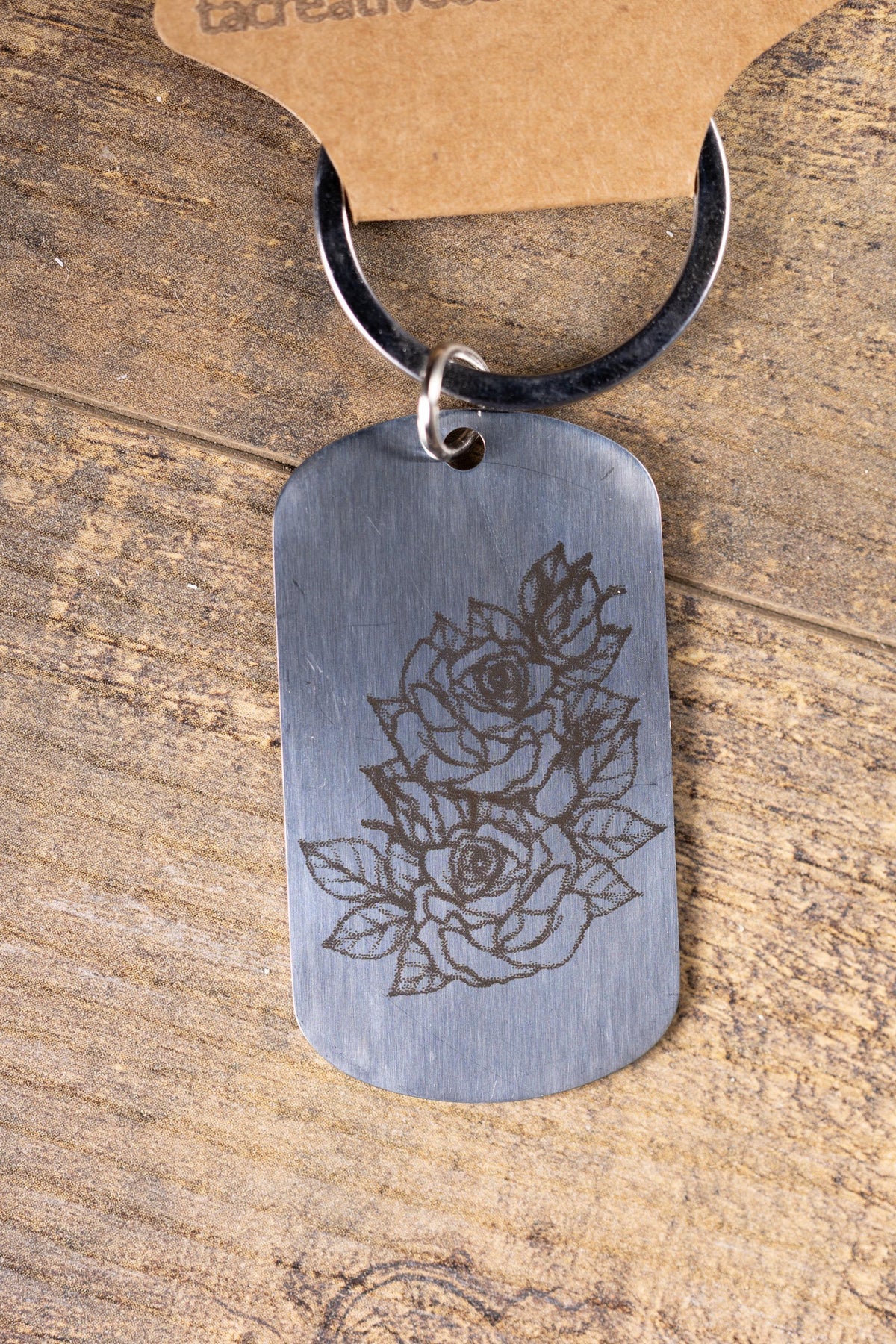 Rose Keychain – Laser Engraved Stainless Steel Floral Design | Durable Metal Accessory