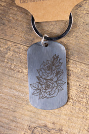 Rose Keychain – Laser Engraved Stainless Steel Floral Design | Durable Metal Accessory