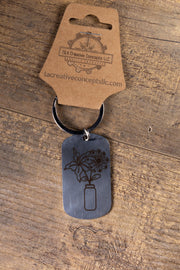 Floral Vase Keychain – Stainless Steel Engraved Floral Keepsake Accessory
