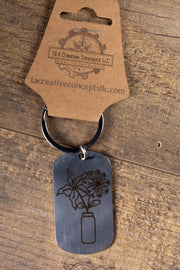 Floral Vase Keychain – Stainless Steel Engraved Floral Keepsake Accessory