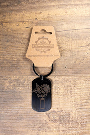 Floral Vase Keychain - Black Steel Durable Keepsake with Laser Engraved Charm