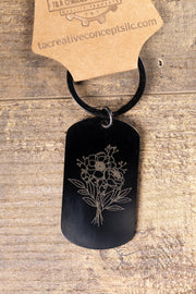 Black Floral Keychain - Laser Engraved Stainless Steel | Durable Everyday Carry