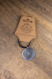 Sunflower Keychain – Polished Stainless Steel Floral Charm | Laser Engraved Accessory