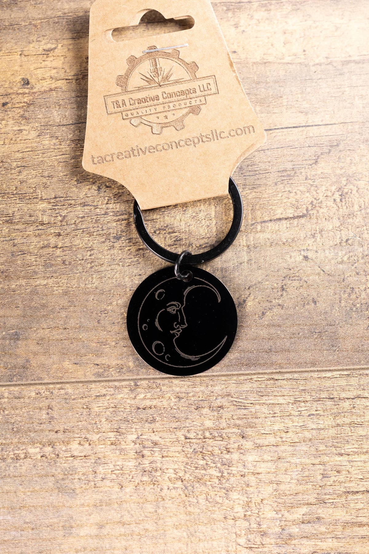 Moon Keychain – Black Stainless Steel | Laser Engraved Celestial Night Sky Accessory