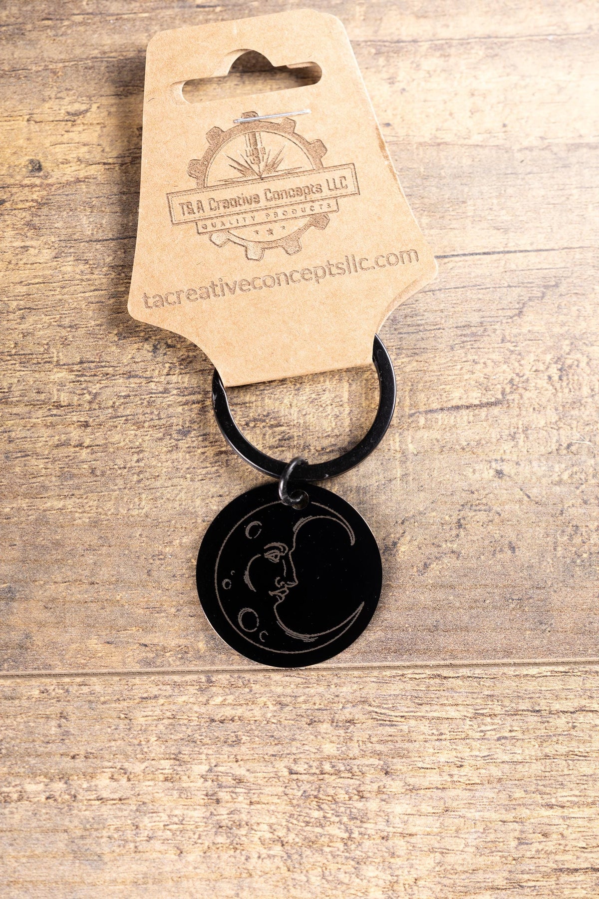 Moon Keychain – Black Stainless Steel | Laser Engraved Celestial Night Sky Accessory