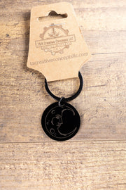 Moon Keychain – Black Stainless Steel | Laser Engraved Celestial Night Sky Accessory
