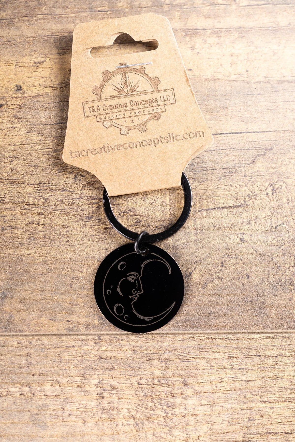 Moon Keychain – Black Stainless Steel | Laser Engraved Celestial Night Sky Accessory