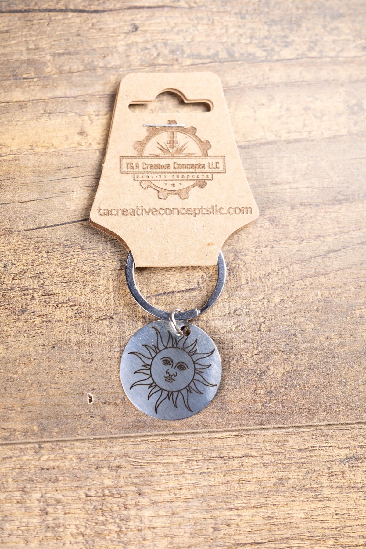Stainless Steel Sun Keychain – Laser Engraved Double Sided Celestial Charm