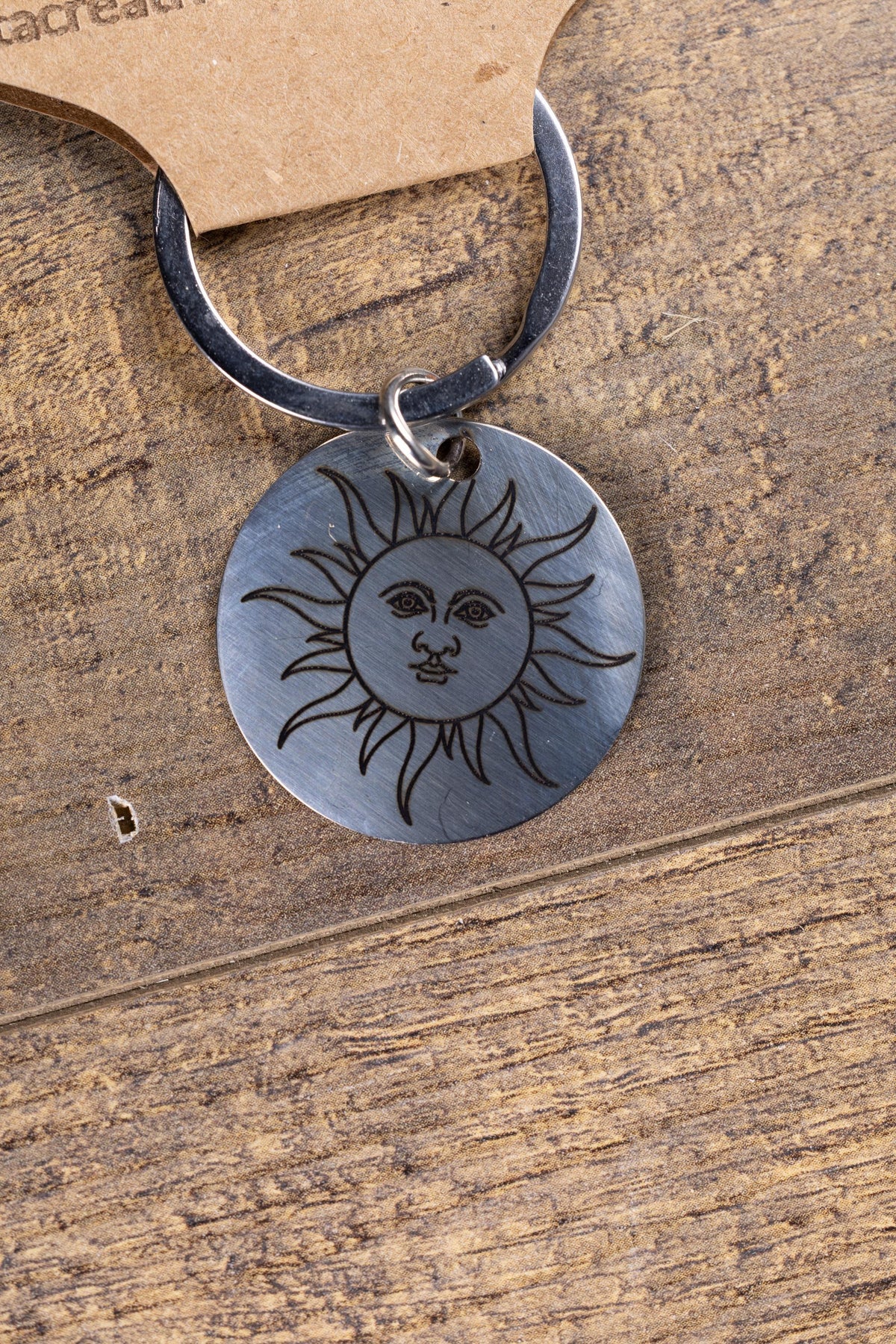 Stainless Steel Sun Keychain – Laser Engraved Double Sided Celestial Charm