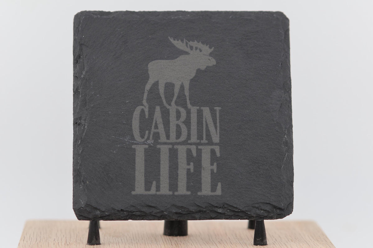 Rustic Slate Coasters – Cabin Life Coasters Set of 4 with Furniture Protection Pads