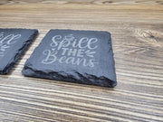 Slate Coasters Set – Spill the Beans Laser Engraved 4x4 Natural Slate Coasters