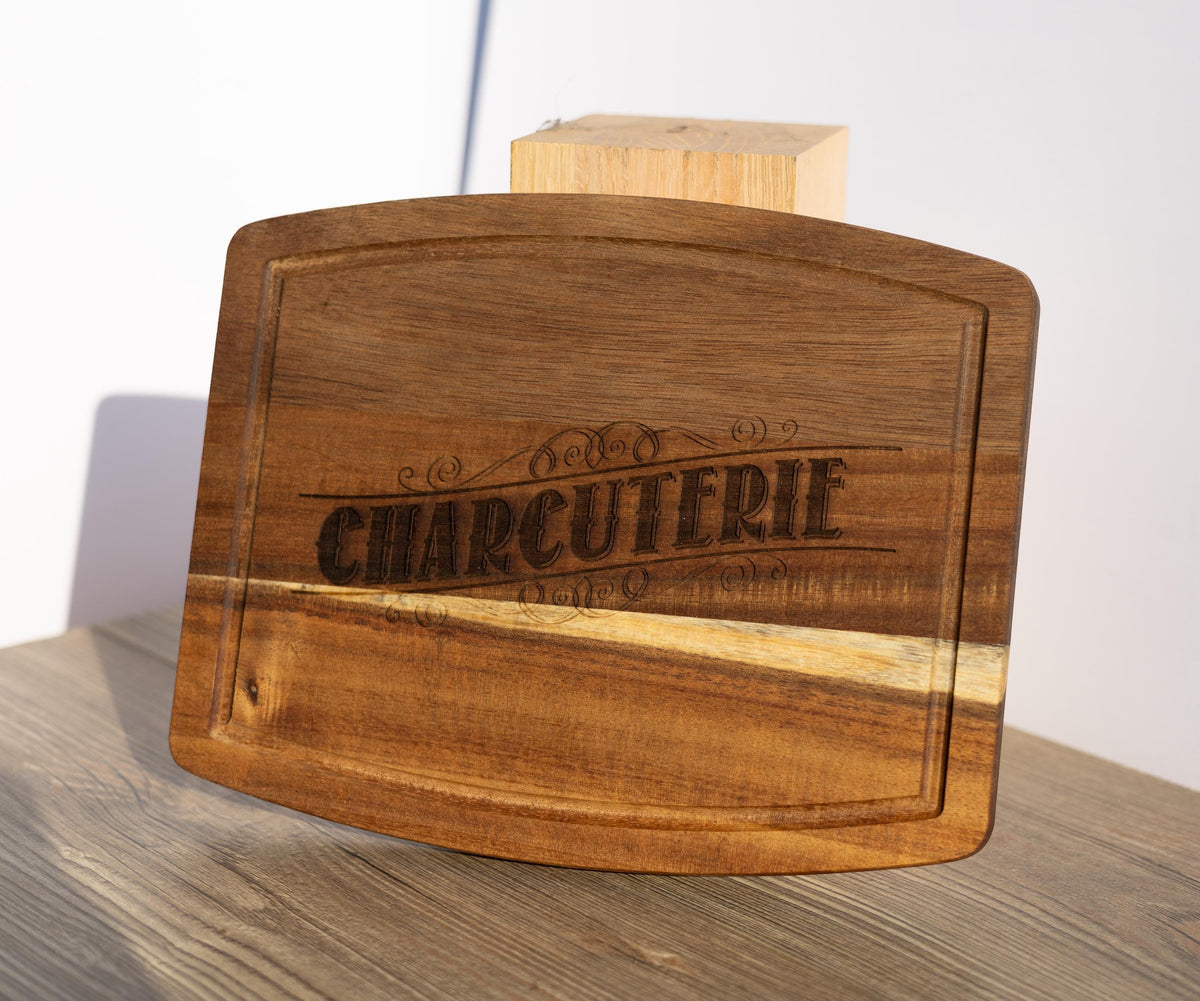 Rustic Acacia Charcuterie Board - Laser Engraved Wooden Serving Tray 8x10