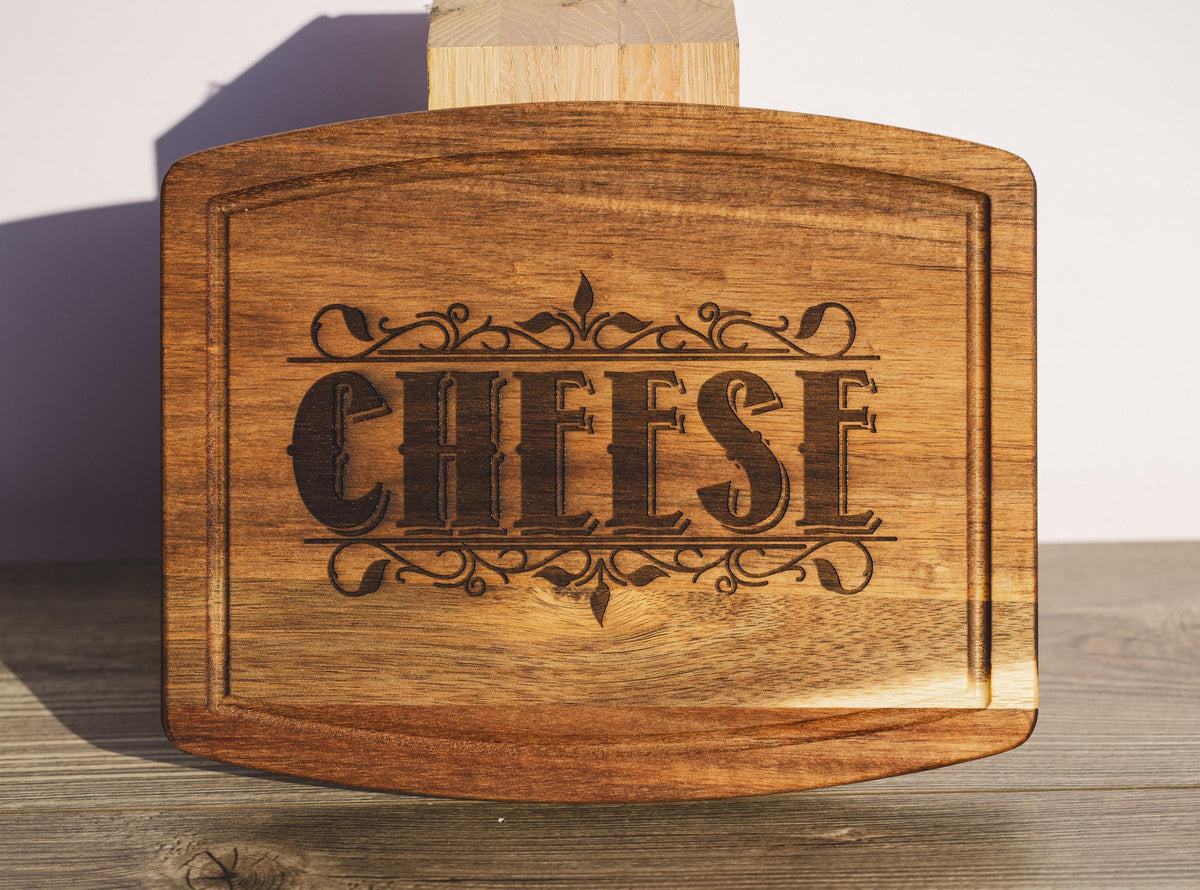 Acacia Wood Serving Tray - Rustic Cheese Charcuterie Board With Engraved Design