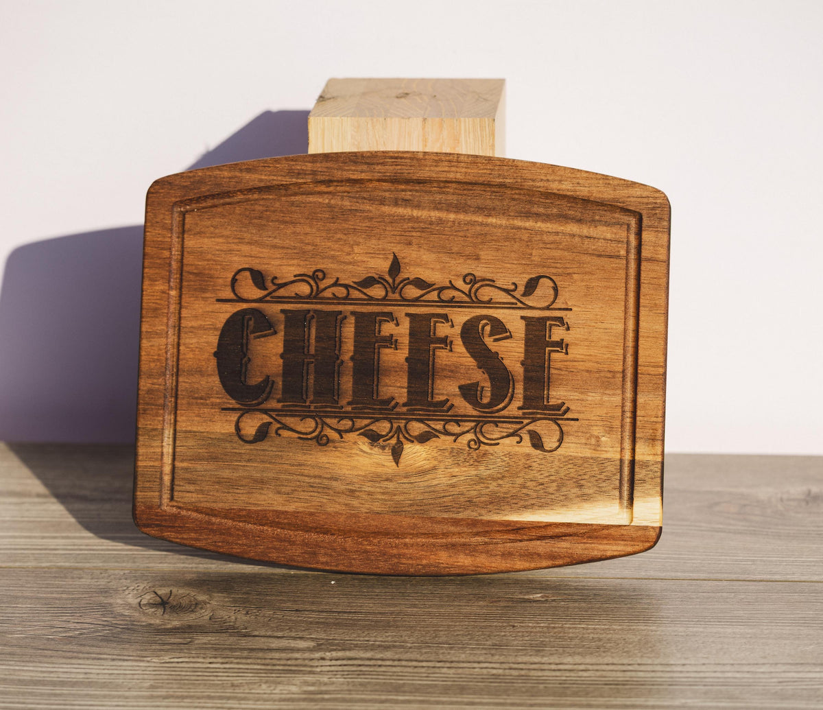Acacia Wood Serving Tray - Rustic Cheese Charcuterie Board With Engraved Design