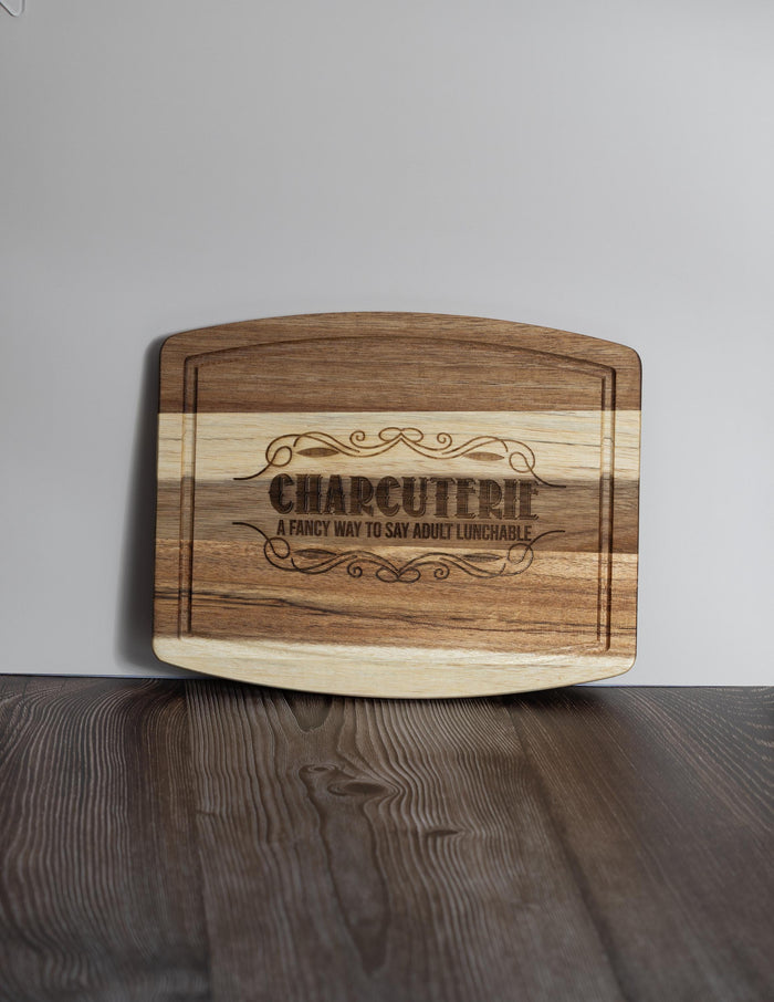 Adult Lunchable Serving Board: Laser Engraved Acacia Wood - 10x12"
