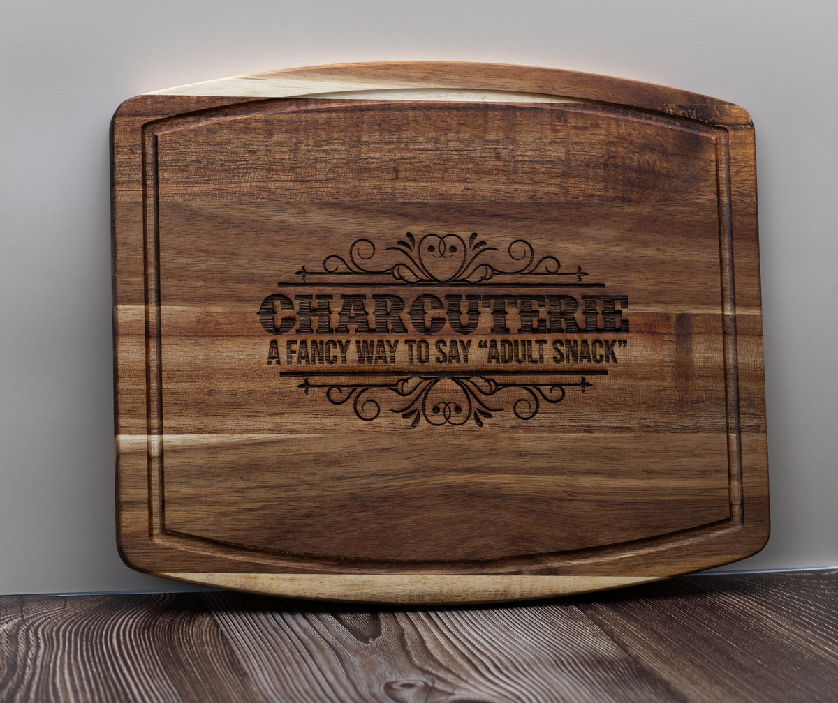 Funny Adult Snack Board - Acacia Wood Charcuterie Serving Tray | Laser Engraved Gift