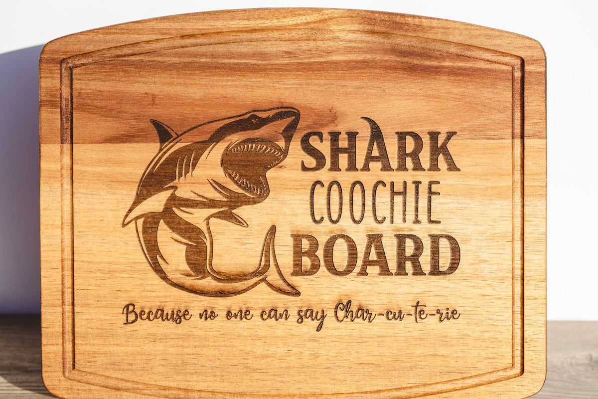 Funny Charcuterie Board - Acacia Wood Tray | Shark Coochie Gift, Durable Snack Serving