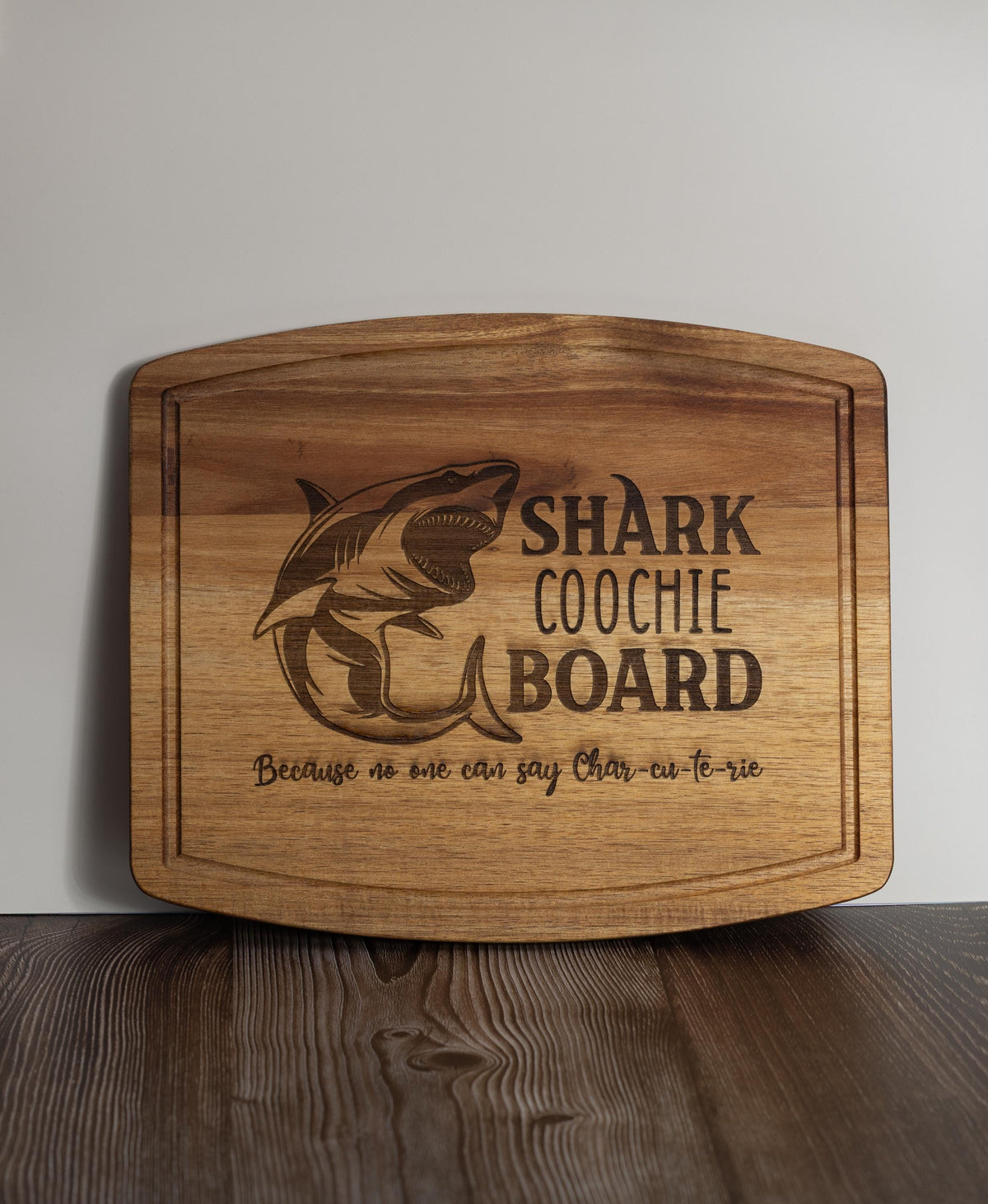 Funny Charcuterie Board - Acacia Wood Tray | Shark Coochie Gift, Durable Snack Serving