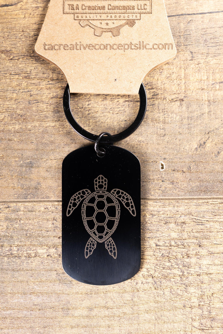 Black Stainless Steel Sea Turtle Keychain - Durable, Rust Resistant