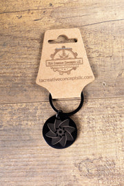 Matte Black Star Keychain - Double-Sided Laser Engraved Spiral Design, Durable Steel