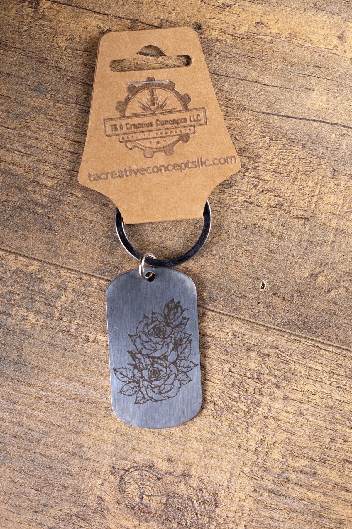 Rose Keychain – Laser Engraved Stainless Steel Floral Design | Durable Metal Accessory