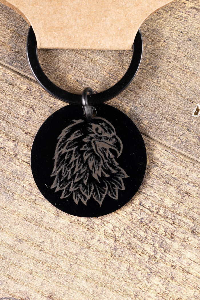 Patriotic Black Stainless Steel Keychain, Eagle Design (Laser Engraved)