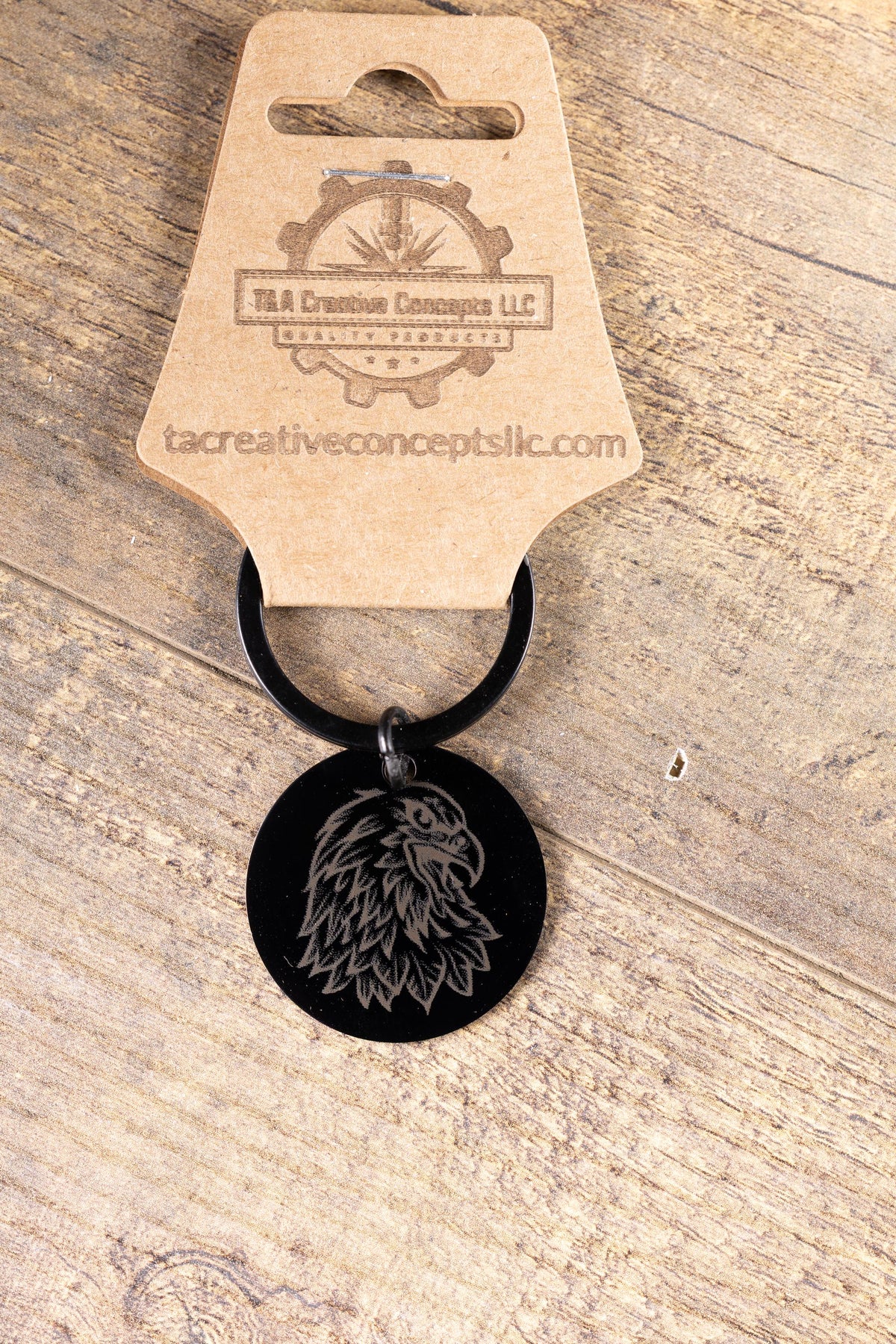 Black Stainless Steel Keychain - Laser Engraved American Eagle Design, Rust Resistant