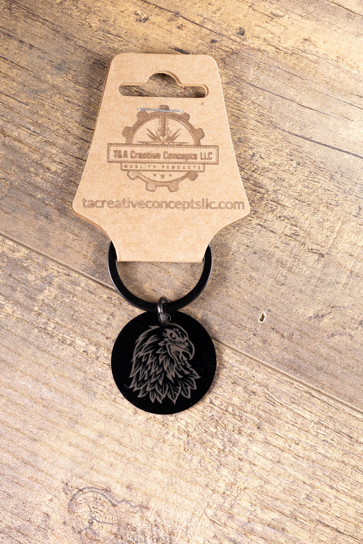 Black Stainless Steel Keychain - Laser Engraved American Eagle Design, Rust Resistant
