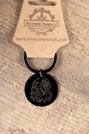 Black Stainless Steel Keychain - Laser Engraved American Eagle Design, Rust Resistant