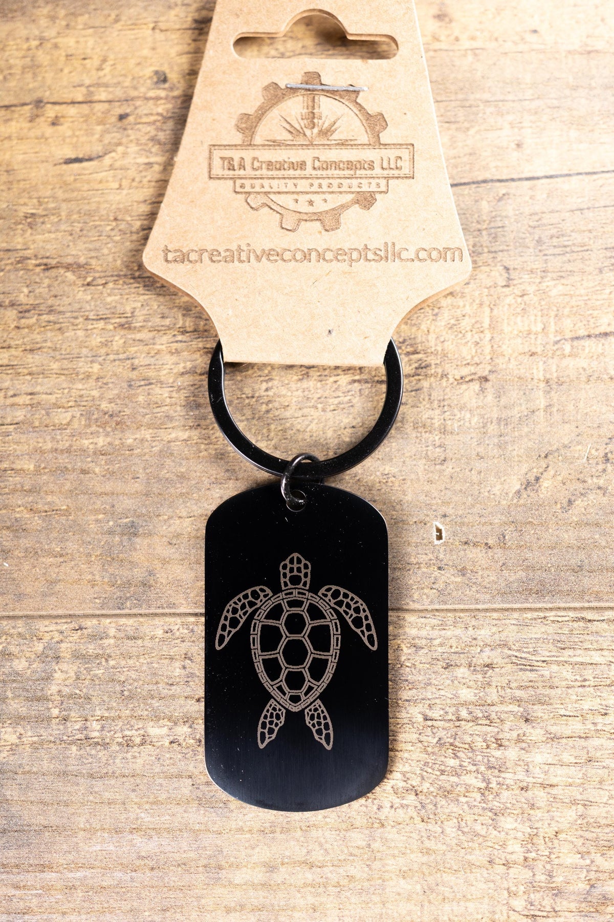 Black Stainless Steel Keychain – Laser Engraved Sea Turtle, Rust Resistant, Durable Daily Use