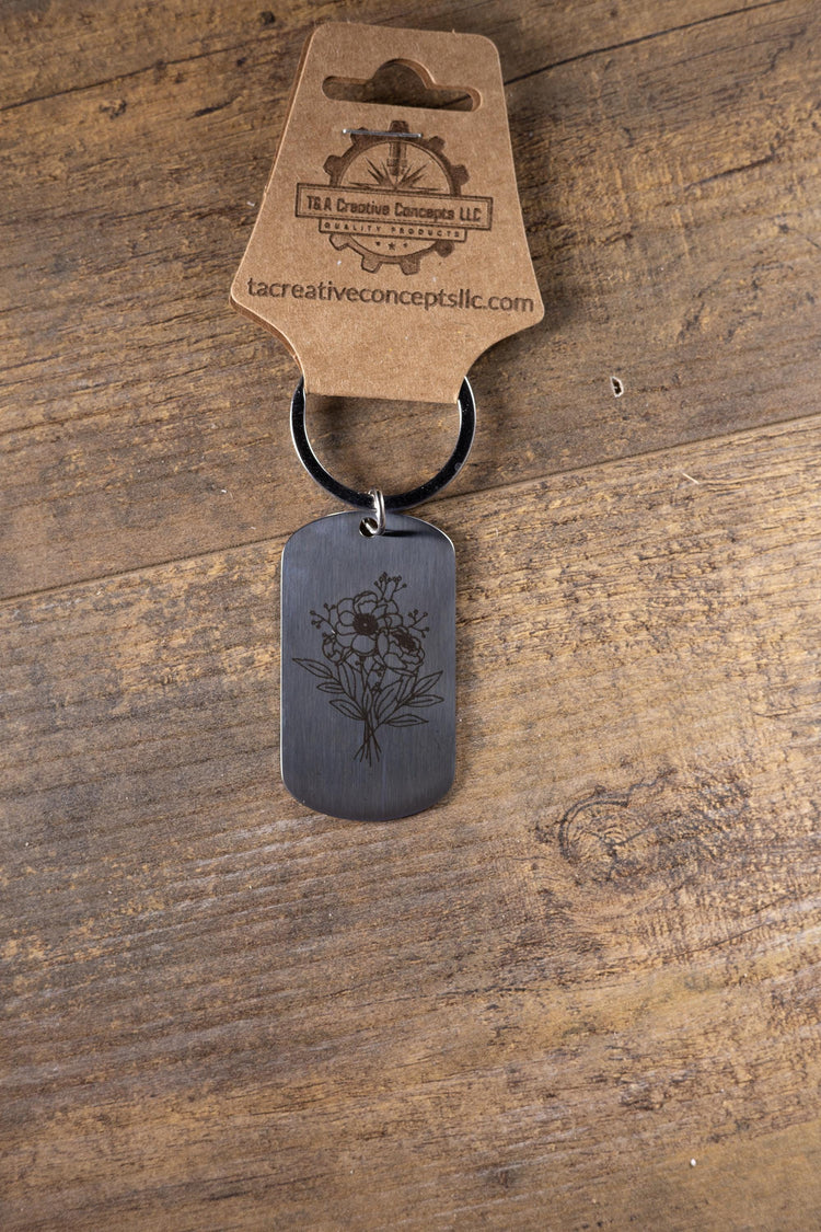 Floral Bunch Keychain: Polished Stainless Steel, Laser Engraved