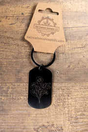 Black Stainless Steel Keychain – Floral Engraved Design | Fade Resistant, Matte Finish